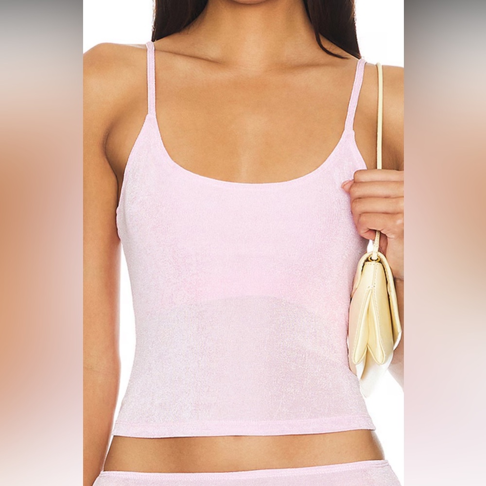 Danielle Guizio Light Pink Shimmer Crop Top